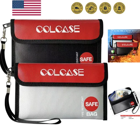Fireproof Money Bag8.3x5 inches, 2 Pack Fireproof and Waterproof Cash Bag wit...