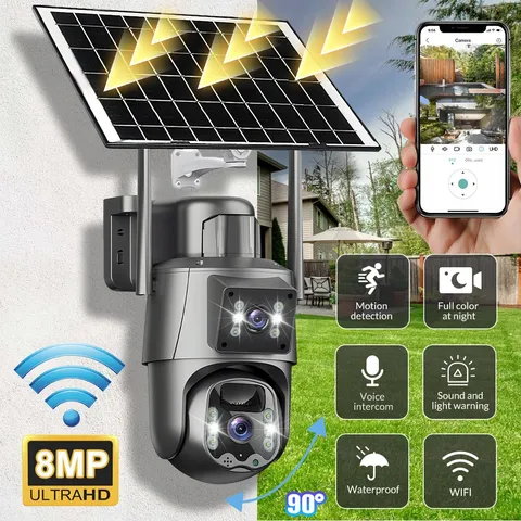 Solar Battery Powered Wireless WiFi Outdoor Pan/Tilt Home Security Camera System