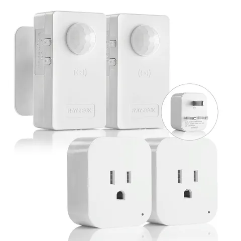 2 Pack Wireless Motion Sensor Plug Kits,No-Wire Mini PIR Sensor Switch Control P