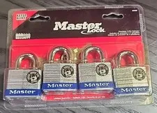 NEW MASTER LOCK 3008D 4 Pack STEEL KEYED ALIKE PADLOCK 3/8" X 1" With Four Keys