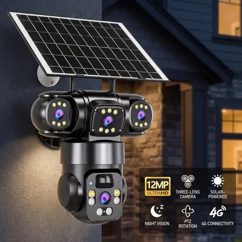 3 Lens Solar Camera Outdoor Wireless WiFi  Security Camera 360° Pan & Tilt CCTV