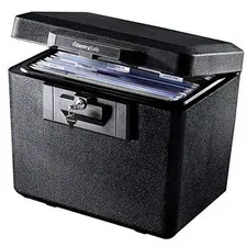 Black Fireproof Document Box with Key Lock, Safe Secures Files and Documents
