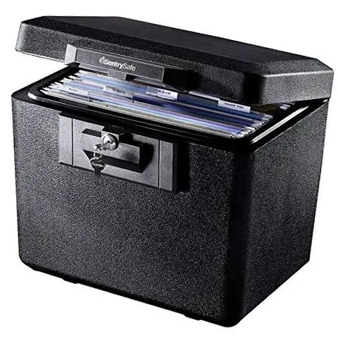 Black Fireproof Document Box with Key Lock, Safe Secures Files and Documents