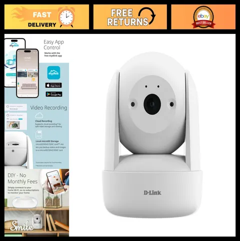 Indoor Pan & Tilt Wi-Fi Security Camera, 360° View, 2K 1296p, Motion Detection,