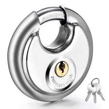  Keyed Padlock Stainless Steel Disc Lock with 3 Keys, 3/8 Inch Shackle 1 Pack