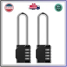 3.2 Inch Long Shackle 4 Digit Combination Padlock Resettable Outdoor Lock 2 Pack