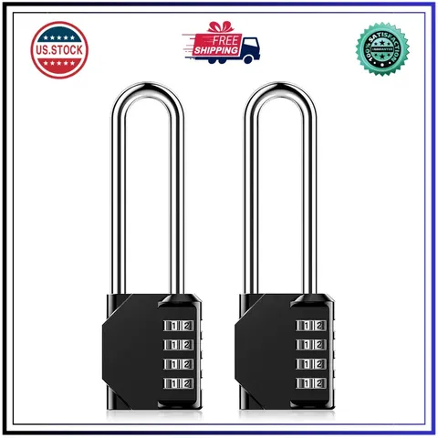 3.2 Inch Long Shackle 4 Digit Combination Padlock Resettable Outdoor Lock 2 Pack