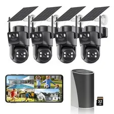 BEENOCAM 4K Dual Lens Solar Security Cameras Wireless Outdoor, 4 Black