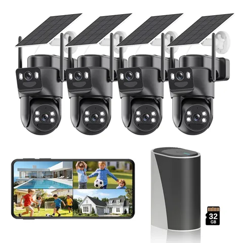 BEENOCAM 4K Dual Lens Solar Security Cameras Wireless Outdoor, 4 Black