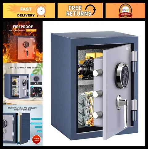 Fireproof Security Safe Box 1.0 Cu Ft - Digital Keypad & Key Lock, Home Storage