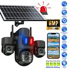 Solar Security Camera Wireless Outdoor 3-Lens 6MP WiFi Night Vision Home CCTV