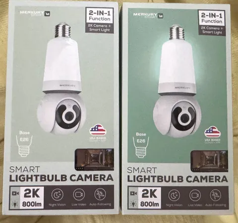 LOT OF 2 - NEW & SEALED - Merkury Smart 2K Lightbulb Camera (mod MI-CW107-199W)