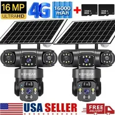 1/2PCS 16MP 4G SIM Solar Battery Powered Outdoor Pan/Tilt Home Security Camera