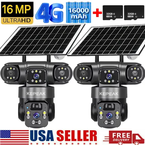 1/2PCS 16MP 4G SIM Solar Battery Powered Outdoor Pan/Tilt Home Security Camera