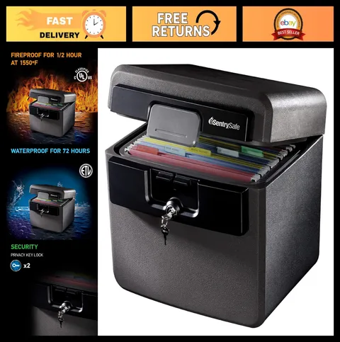 Fireproof Waterproof Safe for Documents & Files, Key Lock, 14.3x15.5x13.5 inches