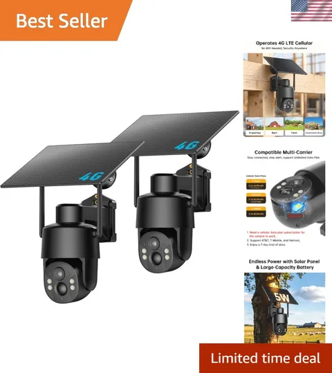 4G LTE Cellular Security Camera, No WiFi Needed, 4MP Live Video, 360° Full Vi...