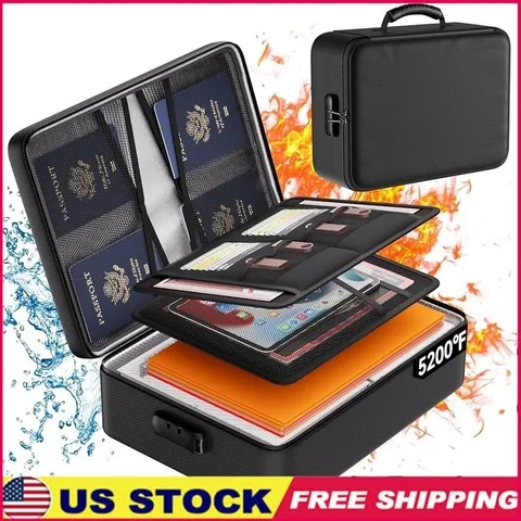 Fireproof Water-Resistant Document Organizer W/ Lock Secure Storage Bag New