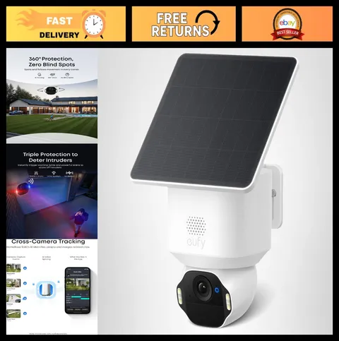 4K Wireless Outdoor Security Camera, Solar Powered, AI Motion Tracking, Pan & Ti