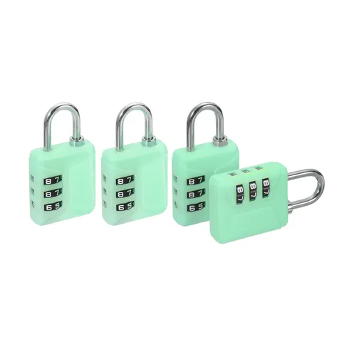 4pcs Resettable 3 Digit Plastic Combination Padlock, Green (60 x 32mm)