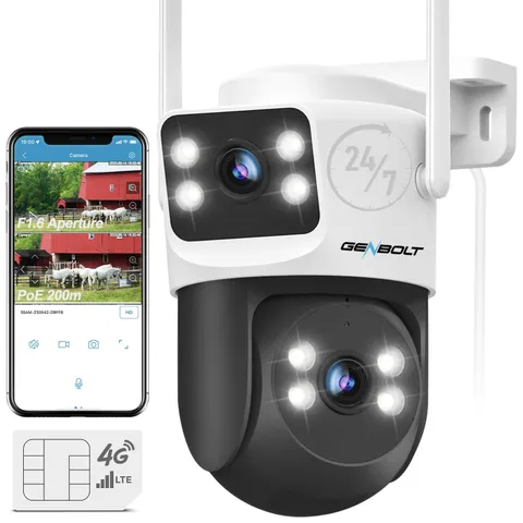 Dual Lens 4G LTE Security Camera Outdoor No WiFi with Sim Card