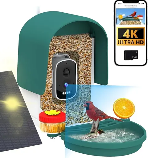 4K Solar Powered Bird Feeder Camera with 32GB SD & 5MP Security Outdoor
