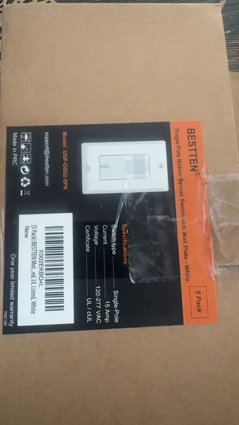 BESTTEN 5 Pack Motion Sensor Light Switch, PIR Vacancy & Occupancy, 800W 1/6 HP,