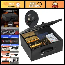 Fireproof Document Lock Box with Dual Combination & Key Security, Metal Safe, 13