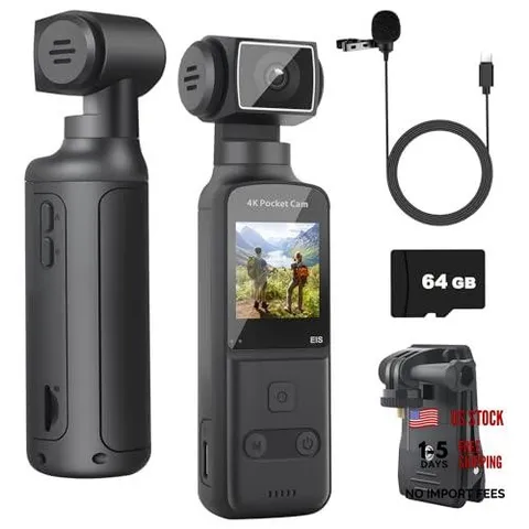 Vlogging Camera 4K, Mini Pocket Body Cam with Card 64GB