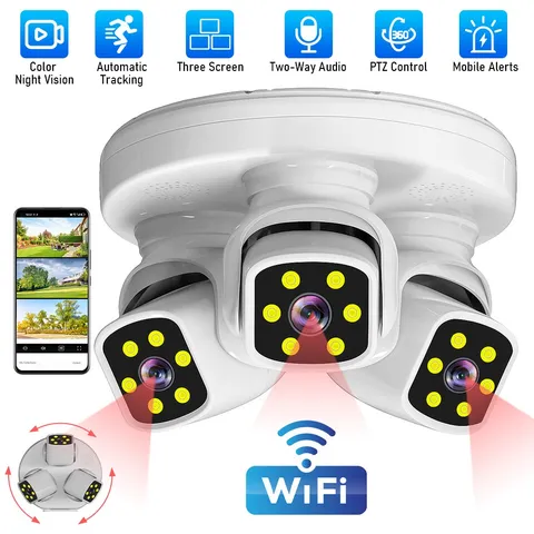 3 Lens Camaras De Seguridad Para Exterior 4K HD WIFI Con Vision Nocturna y Audio