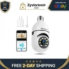 Noonkey 2K/3MP Light Bulb Security Camera, WiFi 360° Outdoor IP Camera