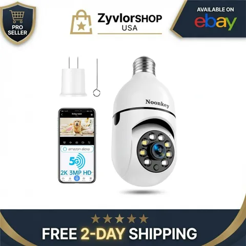 Noonkey 2K/3MP Light Bulb Security Camera, WiFi 360° Outdoor IP Camera