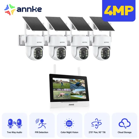 ANNKE Wireless 7" Monitor 4MP PT Security Camera System Solar PIR Two Way Audio