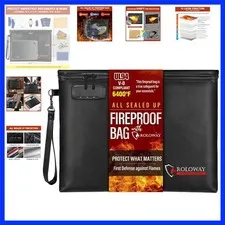 Fireproof Document Bag 14.5 x 11.5 inch, 6400℉ Fireproof Money Bag with Zippe...