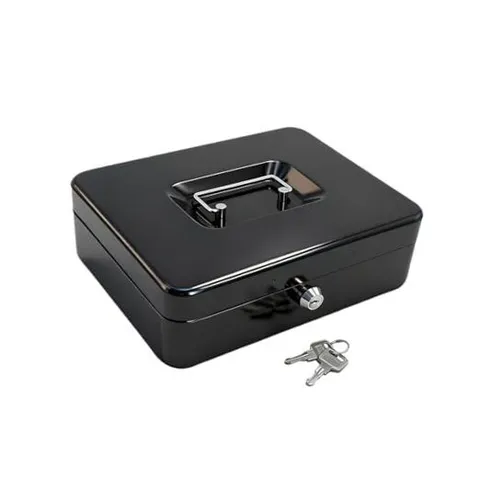 10" Cash Box with Money Tray | Metal Money Safe Lock Box Storage Large Black