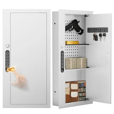31.49'’ Wall Safe Between the Studs, Biometric Safe with Removable Pegboard, ...