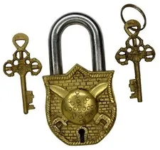 Antique Repro Brass Door Lock Vintage Style Handcrafted Sword & Shield Padlock