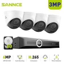 SANNCE 3MP Audio Recording POE Security IP Camera System Outdoor 8CH 6MP NVR 1TB