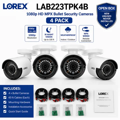 Lorex LAB223TPK4B 1080p HD MPX Bullet Security Cameras 4 Pack Open Box