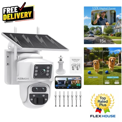 INQMQEGA 4G Solar Security Camera - 15X Zoom, Color Night Vision, App Control