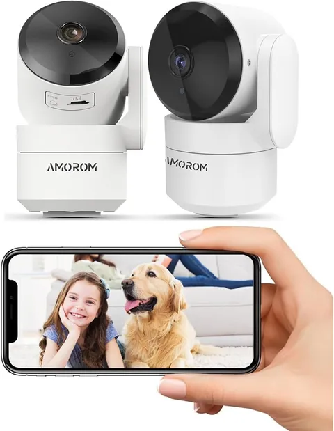 2 Pack Indoor Security Cameras 360 WiFi Home Pet Baby Monitor Night Vision Audio