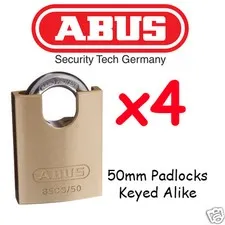  Padlocks KEYED ALIKE ABUS  HUGE 50mm concealed Shackle x4 BULK LOT High quality