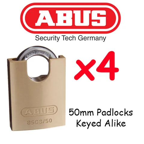 Padlocks KEYED ALIKE ABUS  HUGE 50mm concealed Shackle x4 BULK LOT High quality
