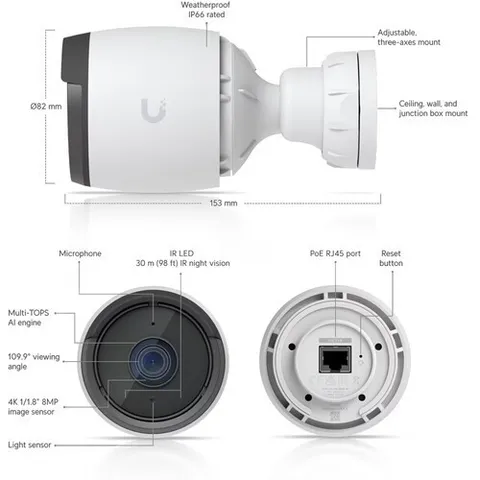 Ubiquiti UniFi G6 UHD 4K Outdoor Network Bullet Camera with Night Vision
