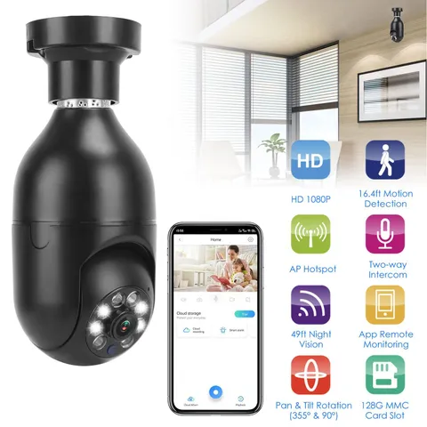 1080P FHD E27 Smart WiFi Bulb Camera with Night Vision & Audio