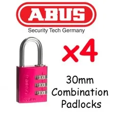  ABUS Combination Padlocks - Resettable 30mm  x4  BULK LOT High quality - PINK