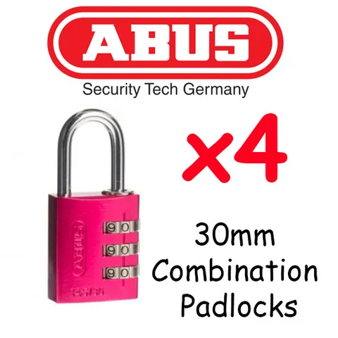  ABUS Combination Padlocks - Resettable 30mm  x4  BULK LOT High quality - PINK