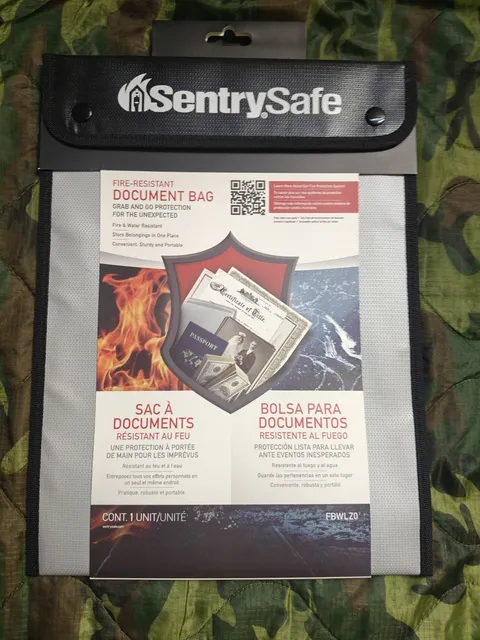 New SentrySafe Fire and Water Resistant Bag with Zipper For Documents FBWLZ0NAF