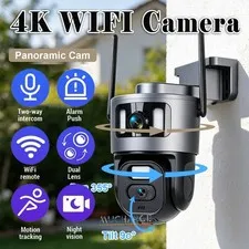 360° Dual Lens 8MP WiFi Security Camera Zoom Outdoor Color Night Vision CCTV PTZ