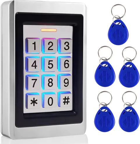 Door Access Control System, Stand Alone Password Door Keypad + 5PCS ID Keyfobs,