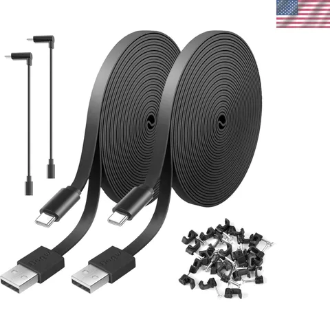 Durable 10FT Black Power Extension Cables for Wyze & Indoor Cameras - 2 Pack